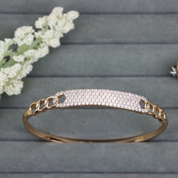 Rose Gold Chain Link Bangle with Sparkling Stone-Encrusted Plate, XPBL0556 - Picture 12 of 12